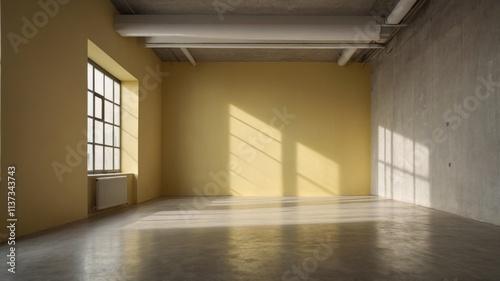 light yellow empty wall and smooth floor_