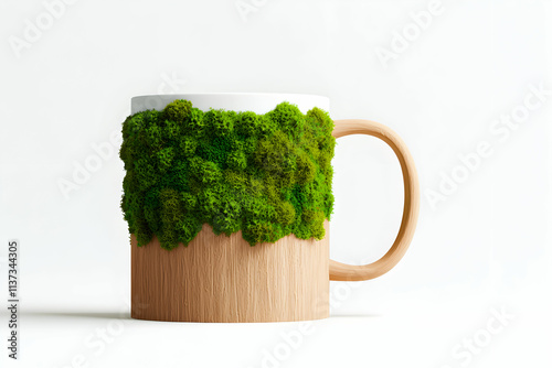 Eco-Friendly Mug with Moss Texture and Wooden Base for Sustainable Lifestyle and Home Decor