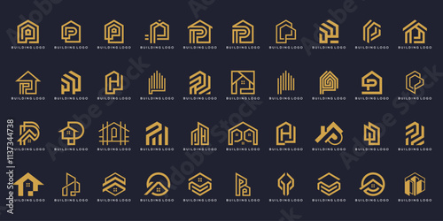 collection of creative letter P logo design. graphic icons vector for building, real estate, construction, architecture