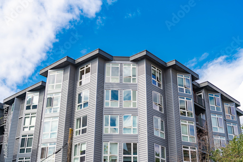 Architectural building in residential area. Building perspective view. Condominium architecture. Architecture building. Residential condominium. Modern condominium building. Real estate