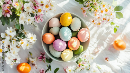 Easter brunch with organic food and eco-friendly decorations, earthy tones, natural light, sustainable and joyful holiday theme photo