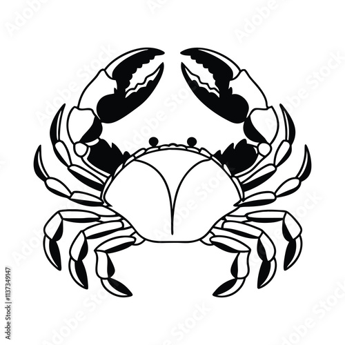 Detailed black and white illustration of a crab photo