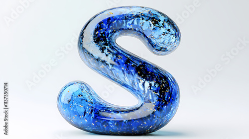 Wallpaper Mural 3d letter "s", cobalt and beryl with a polished finish, white background, with intricate details. Beryl. Illustration Torontodigital.ca