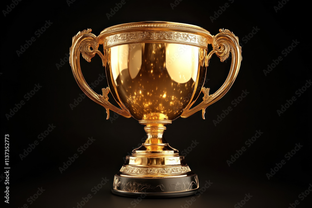 Shiny gold trophy cup on a black background. Shiny gold trophy cup on a black background.