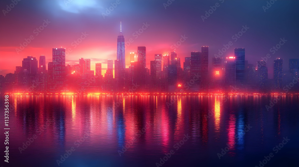 Fototapeta premium Neon City Skyline Illustration