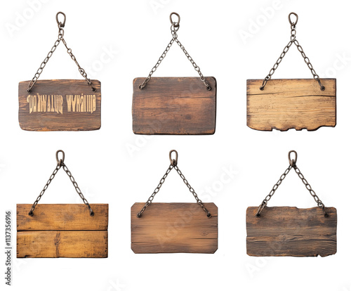 wooden signs hanging chain message signboard guidepost signpost isolated