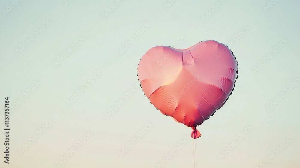 Obraz premium Softly floating pink heart-shaped balloon against a clear sky, minimal design.