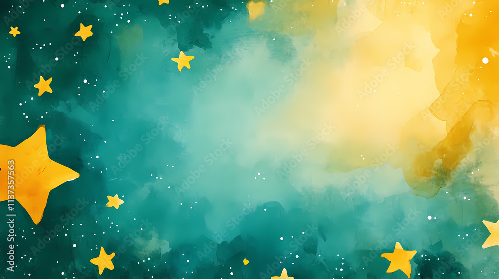 Fototapeta premium Yellow star twinkle constellations,hand-drawn watercolor painting illustration. Twinkle. Illustration