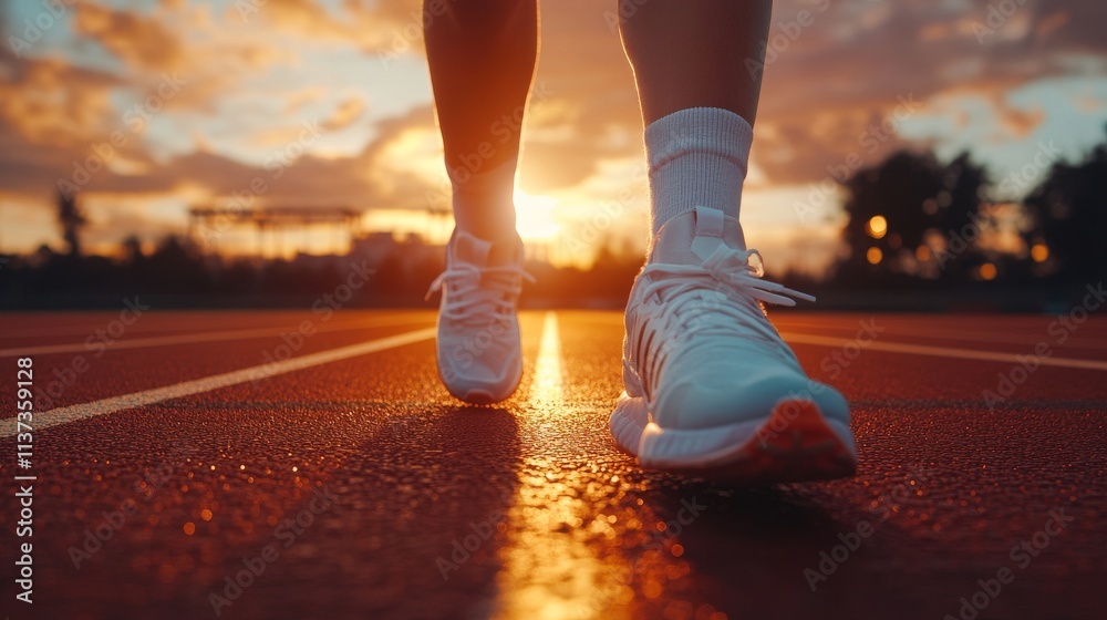 Teen athlete embracing 2025, white training sneakers, vibrant track markings, golden hour ambiance, future path symbolism, age 15-18, next generation goals, youth aspiration theme, dynamic sports Teen athlete embracing 2025, white training sneakers, vibrant track markings, golden hour ambiance, future path symbolism, age 15-18, next generation goals, youth aspiration theme, dynamic sports