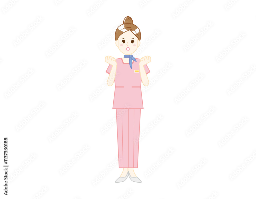 パンツスタイルで接客する女性のイラスト 美容アドバイススタッフ パンツスタイルで接客する女性のイラスト 美容アドバイススタッフ