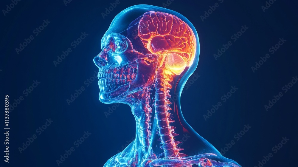 Bone Tvisualization Wide aspect anatomical rendering, ethereal blue bone mapping, radiant ...