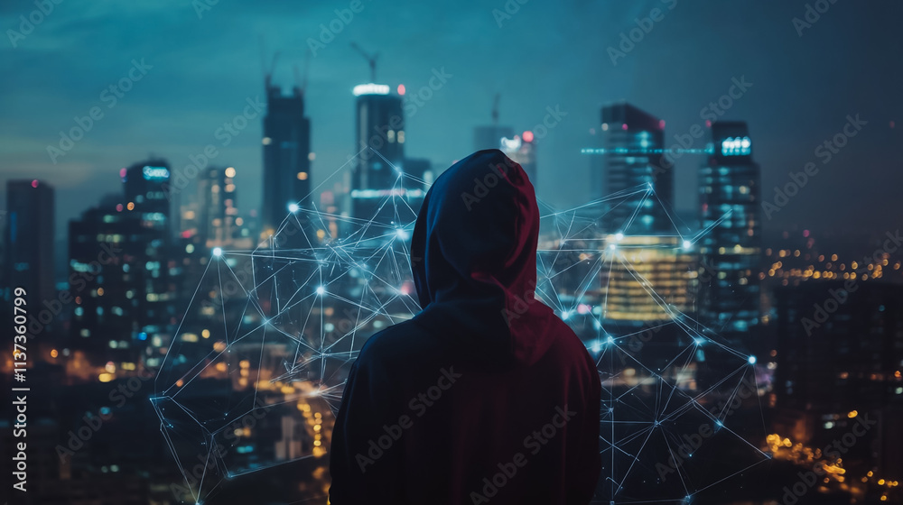 Hacker are planning to hack and attack networks and cyber security , innovative Smart city and graphs with statistics to analyze business potential and predict future developments in company growth.