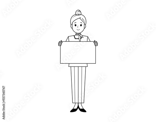 パンツスタイルで接客する女性のイラスト　美容アドバイススタッフ