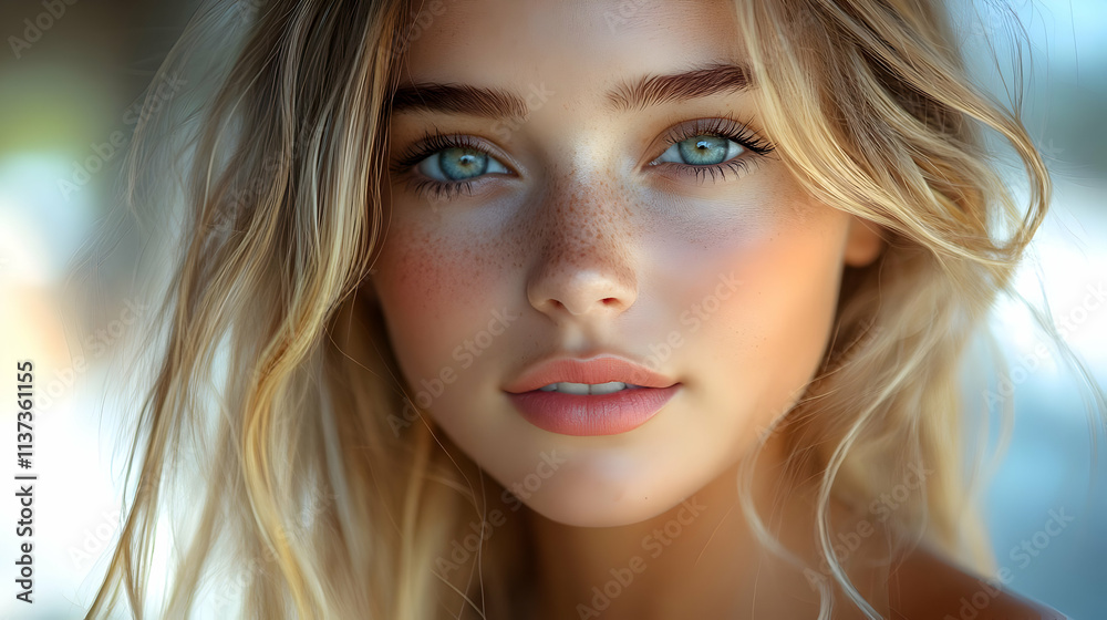 Closeup Portrait of a Young Woman with Blue Eyes and Blonde Hair - Illustration Closeup Portrait of a Young Woman with Blue Eyes and Blonde Hair - Illustration