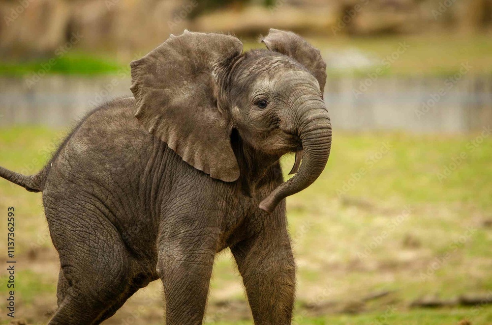 Fototapeta premium Playful Baby Elephant in Natural Habitat