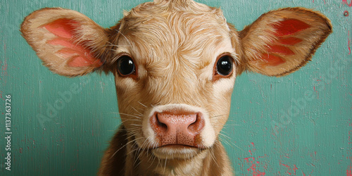  Close-Up of Young Calf on Colorful Background