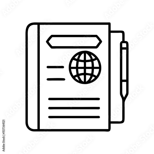 traveler s journal icon, world tourism day line art, tourism icon - simple black line art icon of traveler s journal, for world tourism daycelebrations. tourism vector art.