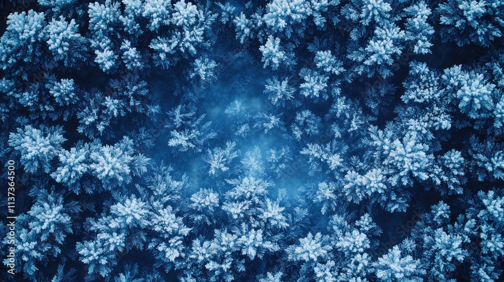 Obraz premium Aerial view of frosted trees, creating a serene winter landscape.