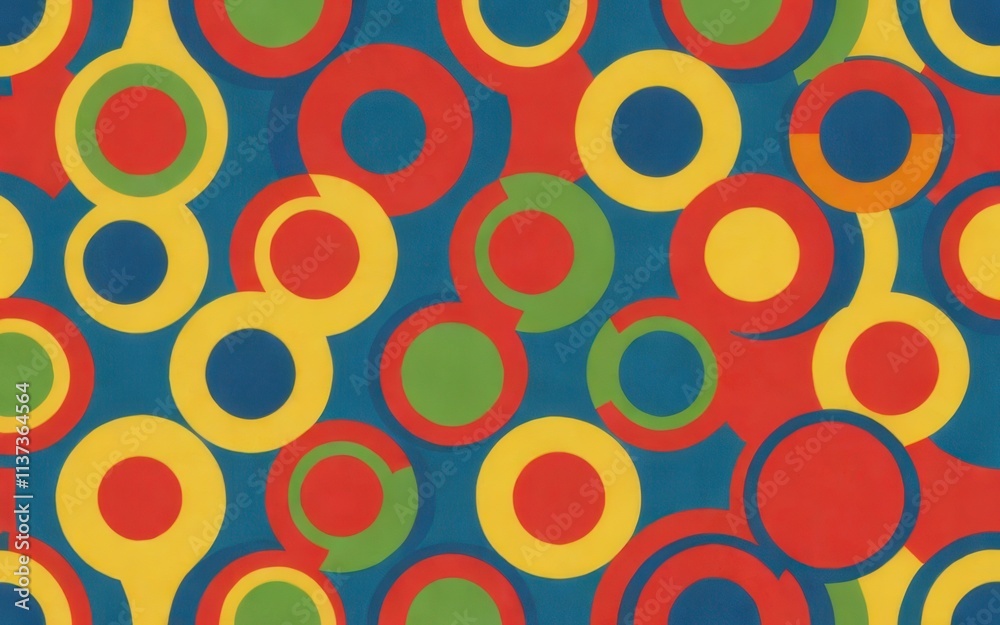 A vibrant pattern of overlapping circles in various colors against a blue background. A vibrant pattern of overlapping circles in various colors against a blue background.