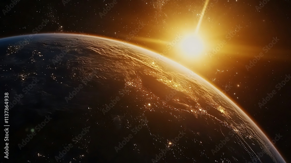 Obraz premium Spectacular Sunrise Over Earth From Space: A Breathtaking View of Our Planet