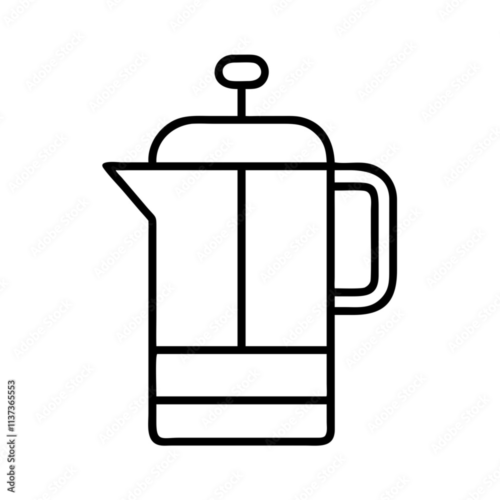 Obraz premium french press icon, coffee day line art, coffee day icon - simple black line art icon of french press, symbolizing coffee day celebrations. coffee day vector art.