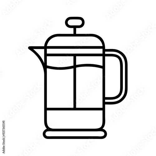 french press icon, coffee day line art, coffee day icon - simple black line art icon of french press, symbolizing coffee day celebrations. coffee day vector art.