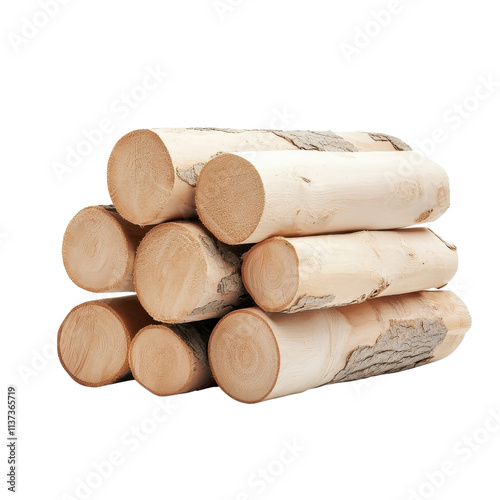 Wooden logs isolated on white, natural texture, ideal for design projects. PNG