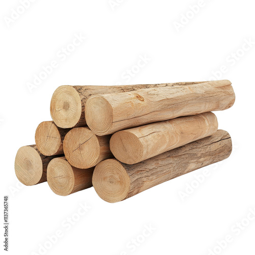 Wooden logs isolated on white, natural texture, ideal for design projects. PNG