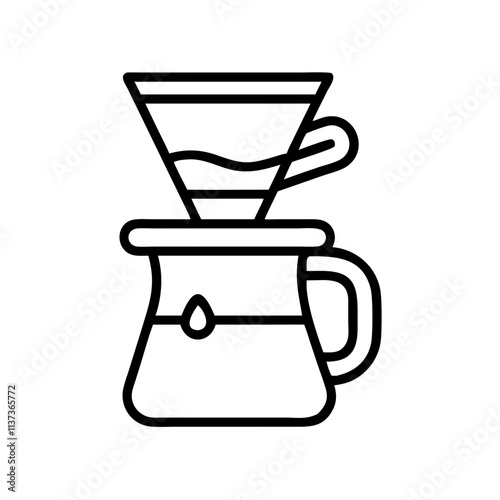 pour over coffee icon, coffee day line art, coffee day icon - simple black line art icon of pour over coffee, symbolizing coffee day celebrations. coffee day vector art.