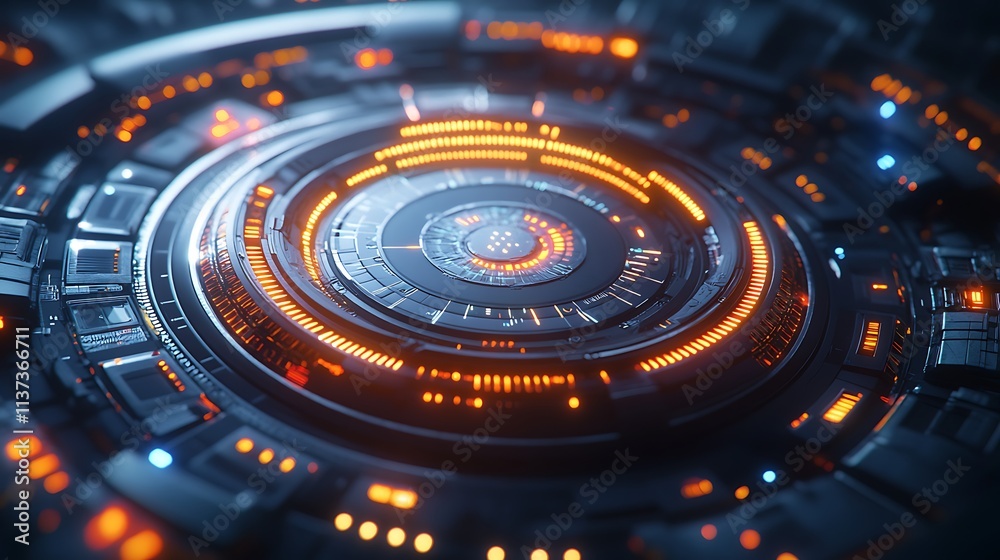 A dynamic 3D circular graph with vibrant glowing segments, surrounded by a futuristic digital interface, light trails illuminating the scene, A dynamic 3D circular graph with vibrant glowing segments, surrounded by a futuristic digital interface, light trails illuminating the scene,