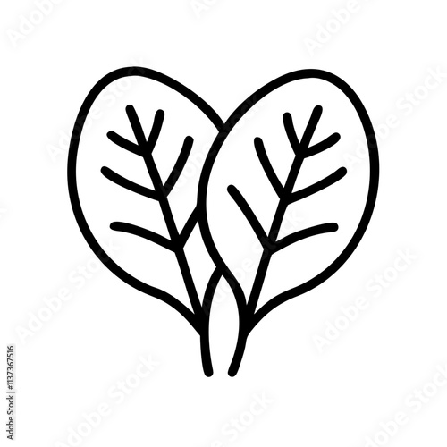 spinach leaves icon, vegetarian day line art, vegetarian icon - simple black line art icon of spinach leaves, or vegetarian day celebrations. vegetarian day vector art.