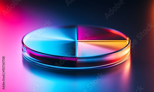 Glass disc with four color sections, luminous.