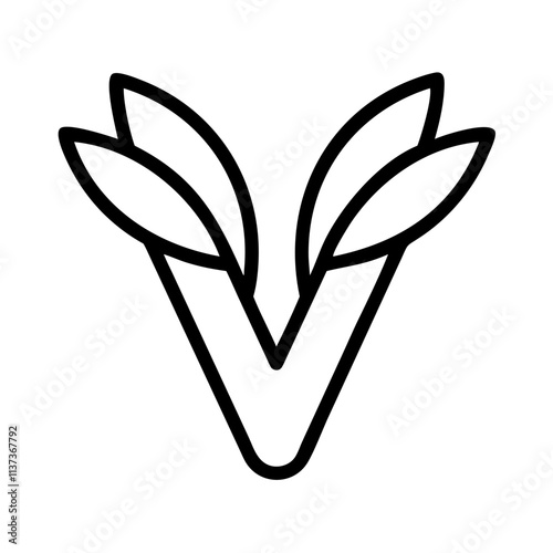 vegan v symbol icon, vegetarian day line art, vegetarian icon - simple black line art icon of vegan v symbol, or vegetarian day celebrations. vegetarian day vector art.