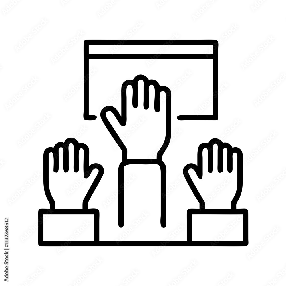 Obraz premium hand raised in class icon, teachers’ day line art, teachers day icon - simple black line art icon of hand raised in class, for teachers’ day celebrations. teachers day vector art.