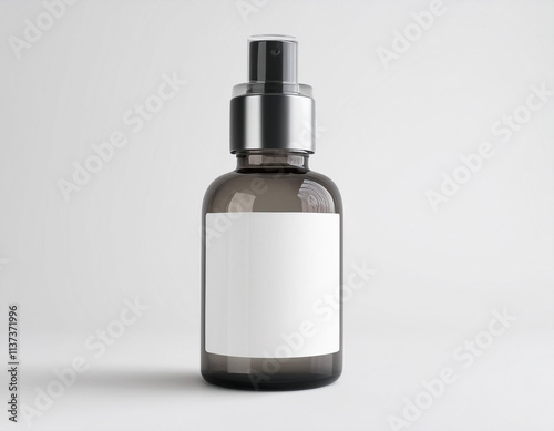 Glass bottle cosmetic rendering 3D software illustration with label and white color realistic texture