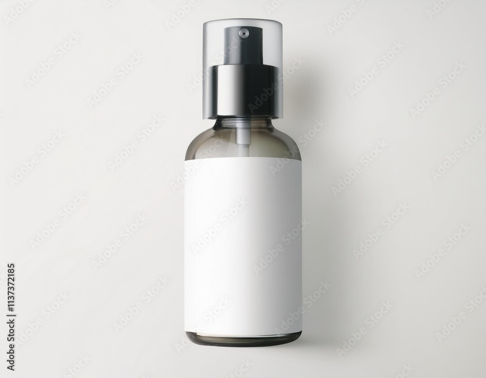 Glass bottle cosmetic rendering 3D software illustration with label and white color realistic texture Glass bottle cosmetic rendering 3D software illustration with label and white color realistic texture