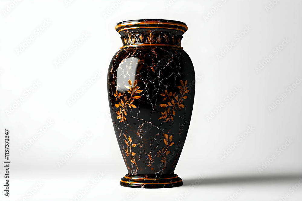 Elegant Black Marble Vase with Gold Leaf Decoration and Intricate Floral Design for Home Decor and Art Collection Elegant Black Marble Vase with Gold Leaf Decoration and Intricate Floral Design for Home Decor and Art Collection