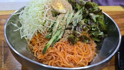 Korean traditional food. Bibim Noodles photo