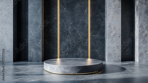 Elegant Dark Marble Pedestal with Gold Accents Perfect for Product Displays, Luxury Branding, and Premium Mockups