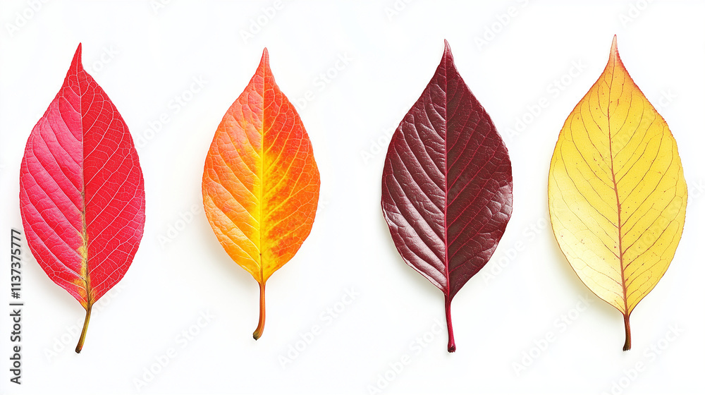 Obraz premium Set of autumn leaves in red, orange, and yellow isolated on white background