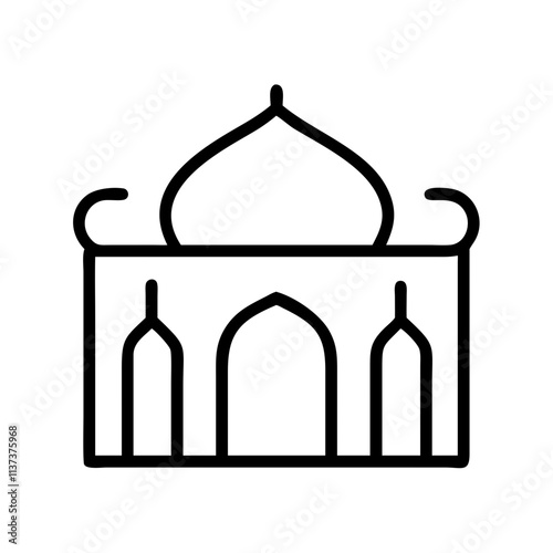 mosque courtyard icon, hajj line art, hajj icon - simple black line art icon of mosque courtyard, symbolizing Hajj celebrations. Hajj vector art.