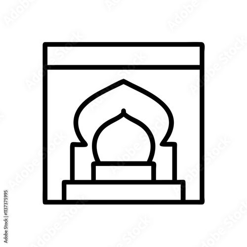 mosque courtyard icon, hajj line art, hajj icon - simple black line art icon of mosque courtyard, symbolizing Hajj celebrations. Hajj vector art.