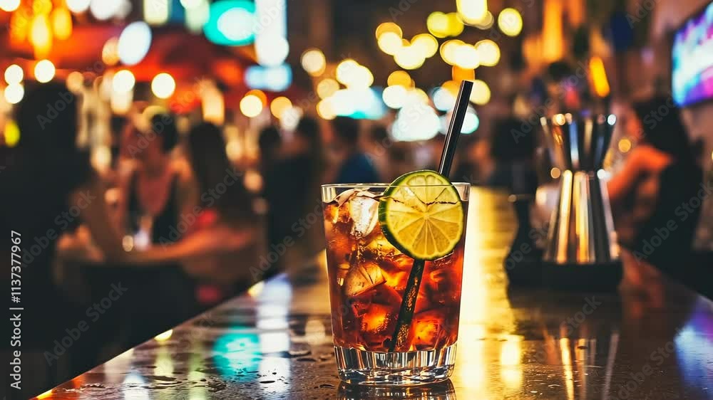 Evening gathering at a lively bar with a refreshing drink and warm ambient lighting Evening gathering at a lively bar with a refreshing drink and warm ambient lighting