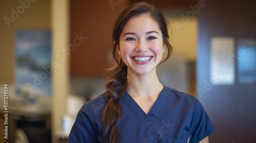 Woman female dentist smiling in dental clinic. Dentistry concept  healthy white teeth. Dentist in office. 