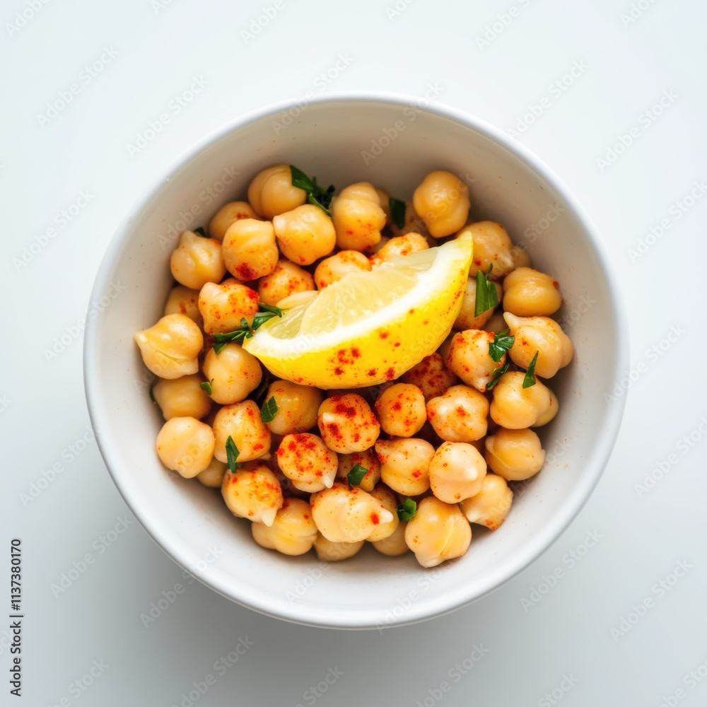 A simple bowl of plain chickpeas with a light drizzle of olive oil and a sprinkle of cumin, served in a minimalist white ceramic bowl, Chickpeas centered A simple bowl of plain chickpeas with a light drizzle of olive oil and a sprinkle of cumin, served in a minimalist white ceramic bowl, Chickpeas centered