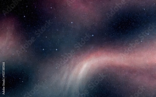 A cosmic scene featuring swirling colors and starry patterns in a vast space backdrop.
