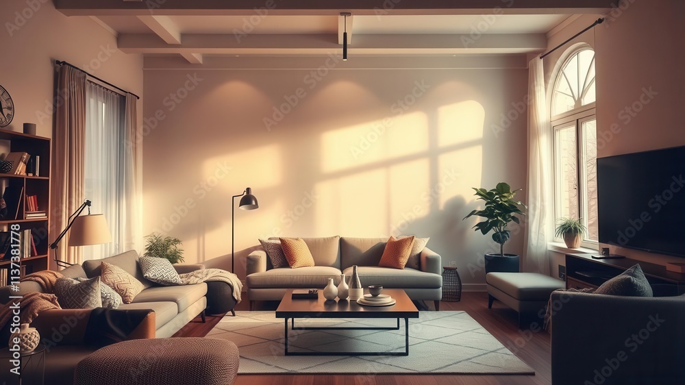 A cozy living room with soft, warm lighting perfect for relaxation and entertaining guests, relaxing, cozy A cozy living room with soft, warm lighting perfect for relaxation and entertaining guests, relaxing, cozy