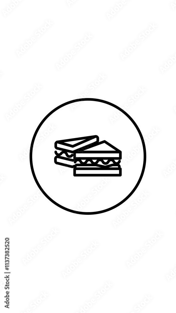 Sandwich, bread, snack, food, in circle black and white outline button, line icon vertical vector illustration Sandwich, bread, snack, food, in circle black and white outline button, line icon vertical vector illustration