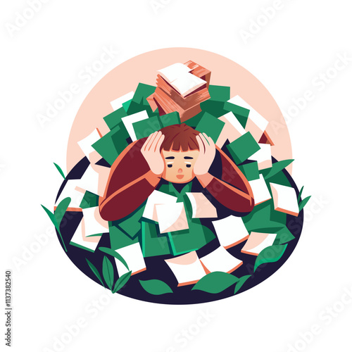 A person taking workload stress, flat style illustration 

