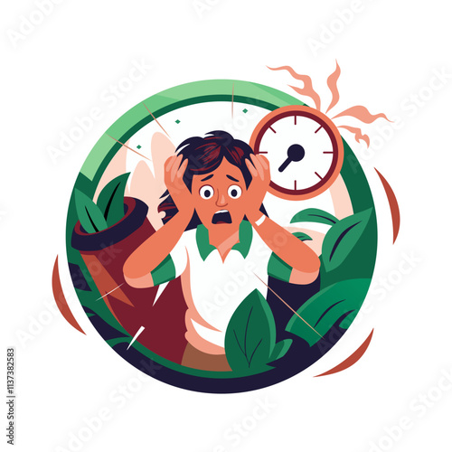 A flat illustration of a person worried due to deadline 

